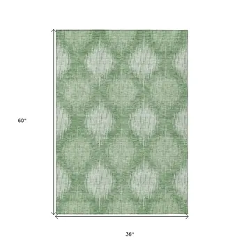 3' X 5' Mint Green And Fern Green Ikat Washable Indoor Outdoor Area Rug