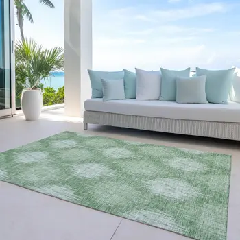 3' X 5' Mint Green And Fern Green Ikat Washable Indoor Outdoor Area Rug