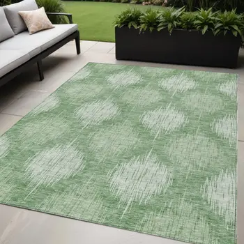 5' X 8' Mint Green And Fern Green Ikat Washable Indoor Outdoor Area Rug
