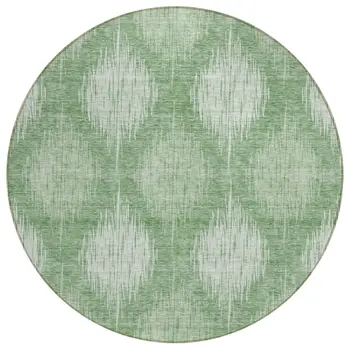 8' Mint Green And Fern Green Round Ikat Washable Indoor Outdoor Area Rug