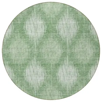 8' Mint Green And Fern Green Round Ikat Washable Indoor Outdoor Area Rug