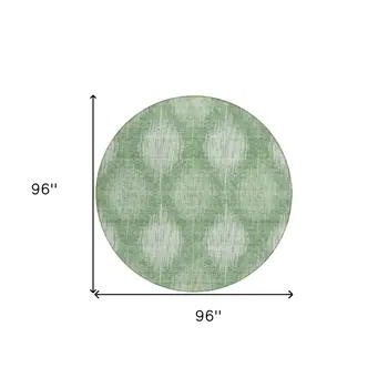8' Mint Green And Fern Green Round Ikat Washable Indoor Outdoor Area Rug