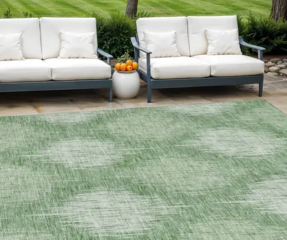 8' X 10' Mint Green And Fern Green Ikat Washable Indoor Outdoor Area Rug