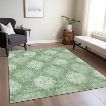 8' X 10' Mint Green And Fern Green Ikat Washable Indoor Outdoor Area Rug