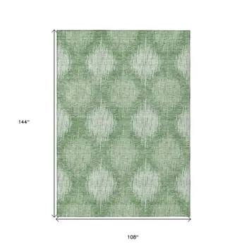 9' X 12' Mint Green And Fern Green Ikat Washable Indoor Outdoor Area Rug