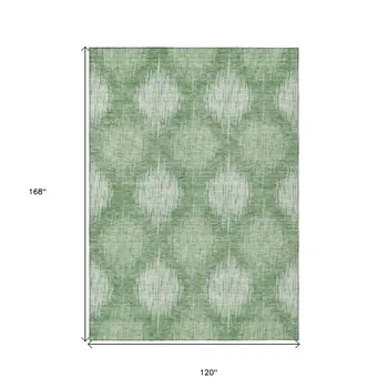 10' X 14' Mint Green And Fern Green Ikat Washable Indoor Outdoor Area Rug