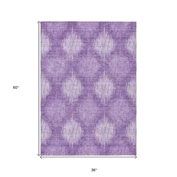 3' X 5' Plum Purple And Lavender Ikat Washable Indoor Outdoor Area Rug