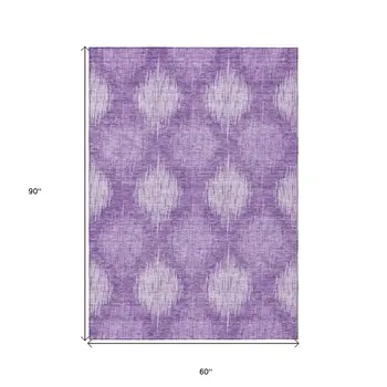 5' X 8' Plum Purple And Lavender Ikat Washable Indoor Outdoor Area Rug