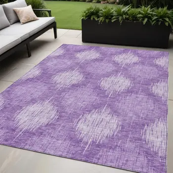 5' X 8' Plum Purple And Lavender Ikat Washable Indoor Outdoor Area Rug