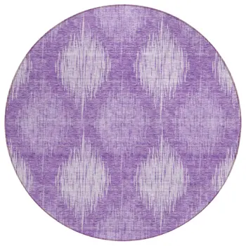 8' Plum Purple And Lavender Round Ikat Washable Indoor Outdoor Area Rug