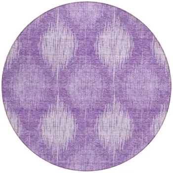8' Plum Purple And Lavender Round Ikat Washable Indoor Outdoor Area Rug