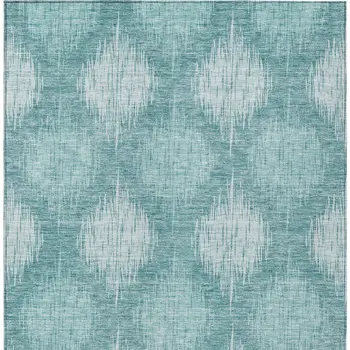 5' X 8' Teal Blue And Mint Green Ikat Washable Indoor Outdoor Area Rug