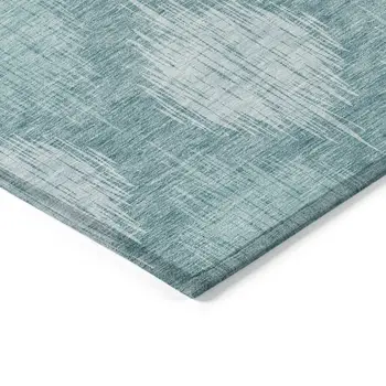 9' X 12' Teal Blue And Mint Green Ikat Washable Indoor Outdoor Area Rug