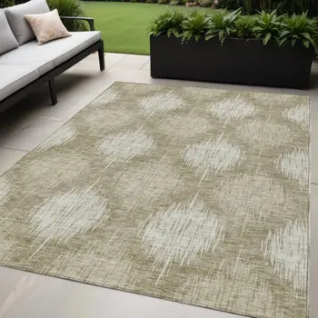 5' X 8' Taupe And Beige Ikat Washable Indoor Outdoor Area Rug