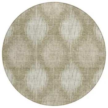 8' Taupe And Beige Round Ikat Washable Indoor Outdoor Area Rug
