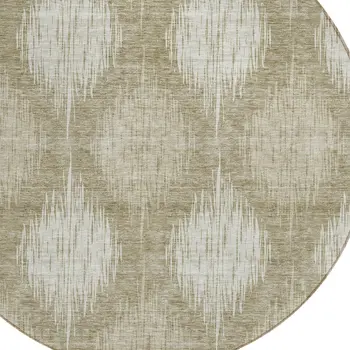 8' Taupe And Beige Round Ikat Washable Indoor Outdoor Area Rug