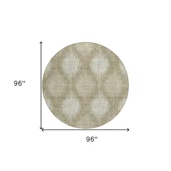 8' Taupe And Beige Round Ikat Washable Indoor Outdoor Area Rug