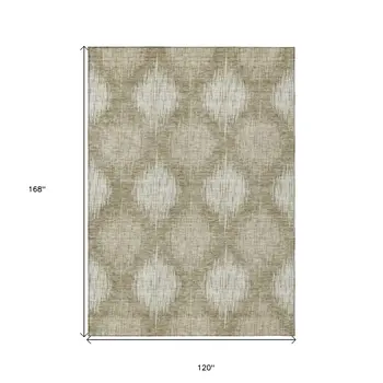 10' X 14' Taupe And Beige Ikat Washable Indoor Outdoor Area Rug