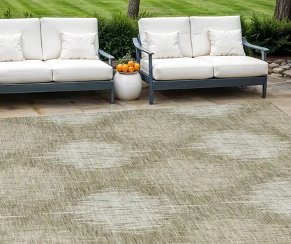 10' X 14' Taupe And Beige Ikat Washable Indoor Outdoor Area Rug