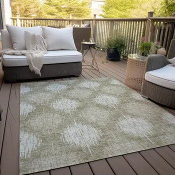 10' X 14' Taupe And Beige Ikat Washable Indoor Outdoor Area Rug