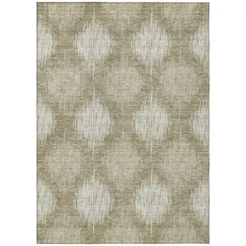 10' X 14' Taupe And Beige Ikat Washable Indoor Outdoor Area Rug