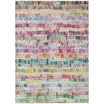 5' X 8' Green Ivory And Purple Striped Washable Indoor Outdoor Area Rug