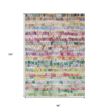8' X 10' Green Ivory And Purple Striped Washable Indoor Outdoor Area Rug
