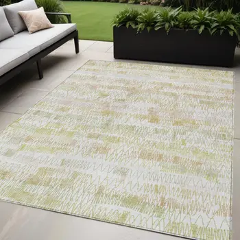 5' X 8' Gold Beige And Tan Striped Washable Indoor Outdoor Area Rug