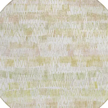 8' Gold Beige And Tan Round Striped Washable Indoor Outdoor Area Rug