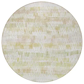8' Gold Beige And Tan Round Striped Washable Indoor Outdoor Area Rug