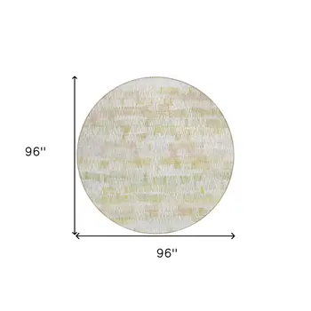 8' Gold Beige And Tan Round Striped Washable Indoor Outdoor Area Rug