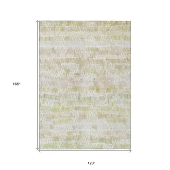 10' X 14' Gold Beige And Tan Striped Washable Indoor Outdoor Area Rug