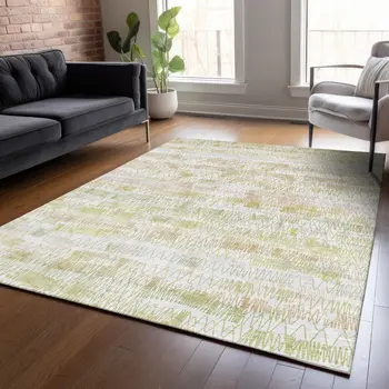 10' X 14' Gold Beige And Tan Striped Washable Indoor Outdoor Area Rug
