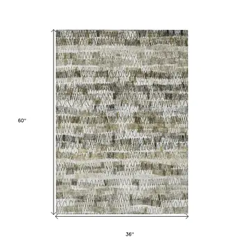 3' X 5' Taupe Beige And Tan Striped Washable Indoor Outdoor Area Rug