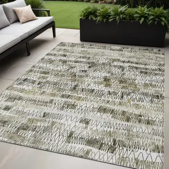 5' X 8' Taupe Beige And Tan Striped Washable Indoor Outdoor Area Rug