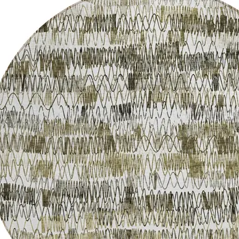 8' Taupe Beige And Tan Round Striped Washable Indoor Outdoor Area Rug