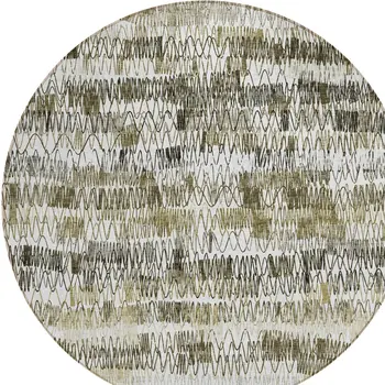 8' Taupe Beige And Tan Round Striped Washable Indoor Outdoor Area Rug