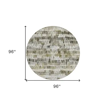 8' Taupe Beige And Tan Round Striped Washable Indoor Outdoor Area Rug