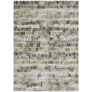 8' X 10' Taupe Beige And Tan Striped Washable Indoor Outdoor Area Rug