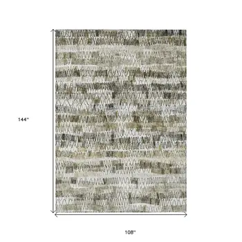 9' X 12' Taupe Beige And Tan Striped Washable Indoor Outdoor Area Rug