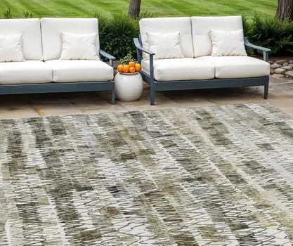 9' X 12' Taupe Beige And Tan Striped Washable Indoor Outdoor Area Rug