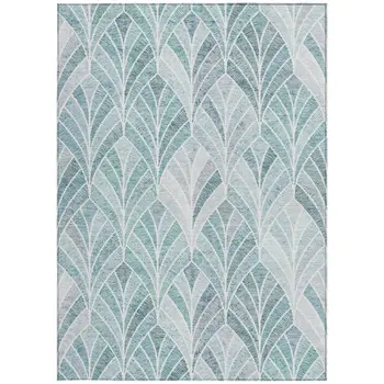 8' X 10' Aqua Mint Green And Silver Geometric Washable Indoor Outdoor Area Rug