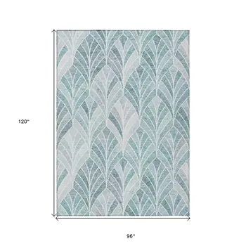 8' X 10' Aqua Mint Green And Silver Geometric Washable Indoor Outdoor Area Rug
