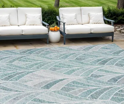 8' X 10' Aqua Mint Green And Silver Geometric Washable Indoor Outdoor Area Rug