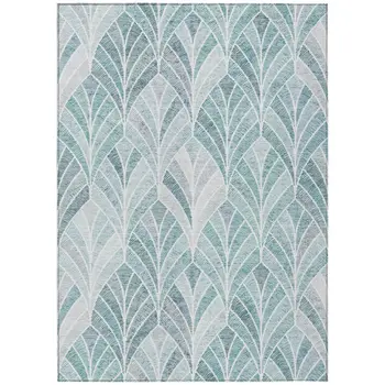 8' X 10' Aqua Mint Green And Silver Geometric Washable Indoor Outdoor Area Rug