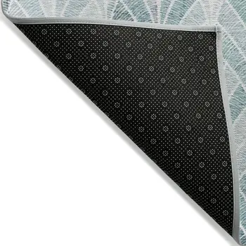 8' X 10' Aqua Mint Green And Silver Geometric Washable Indoor Outdoor Area Rug