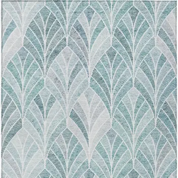 10' X 14' Aqua Mint Green And Silver Geometric Washable Indoor Outdoor Area Rug