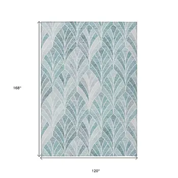 10' X 14' Aqua Mint Green And Silver Geometric Washable Indoor Outdoor Area Rug