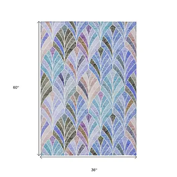 3' X 5' Blue Brown And Purple Geometric Washable Indoor Outdoor Area Rug
