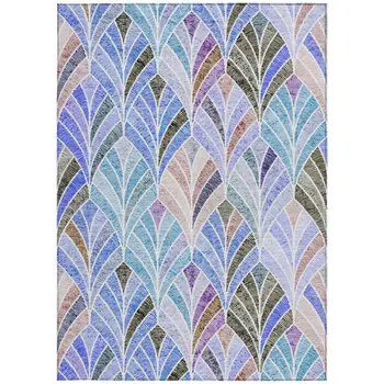 9' X 12' Blue Brown And Purple Geometric Washable Indoor Outdoor Area Rug